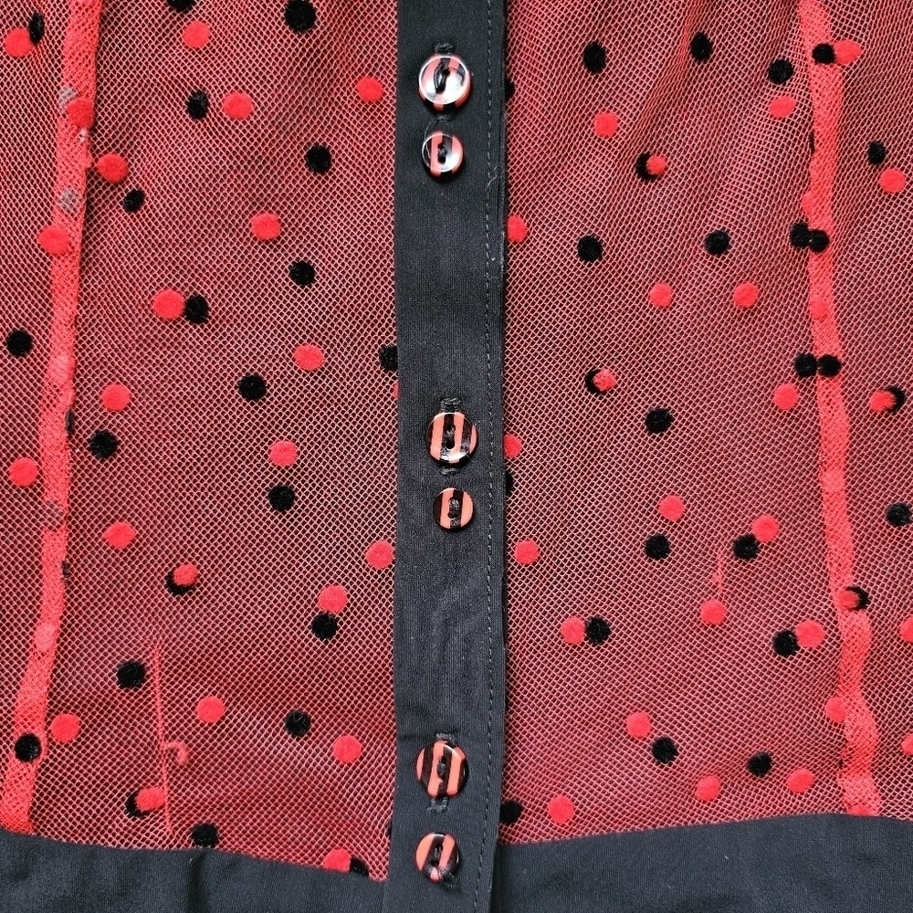 Aventures des Toiles black red polka dot whimsigoth sheer button-down shirt - Picture 12 of 12